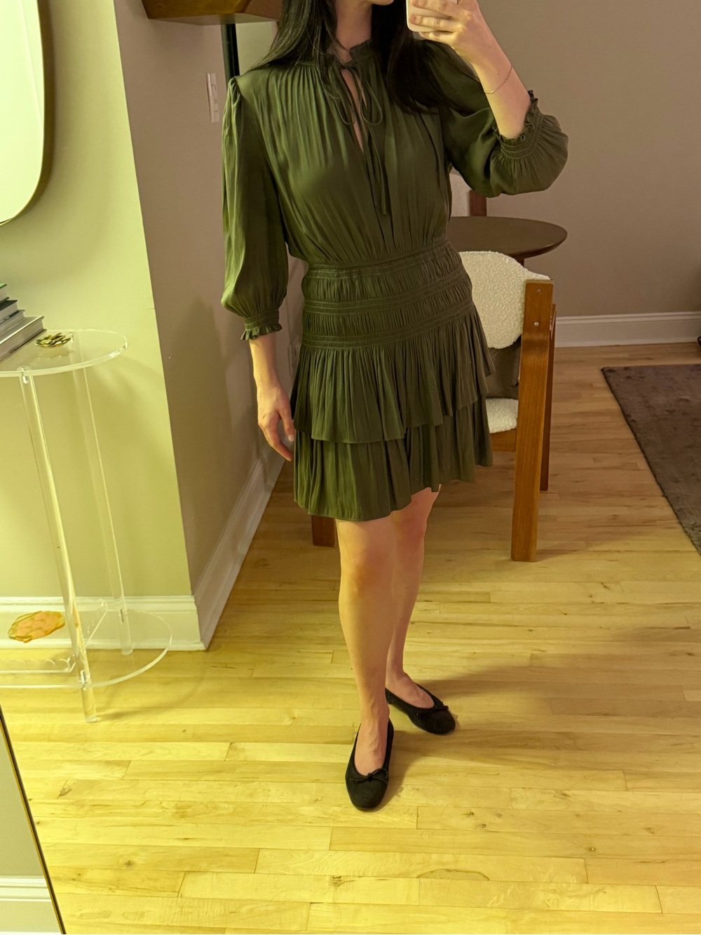 Maje Olive Green Tiered Mini Dress Size XS